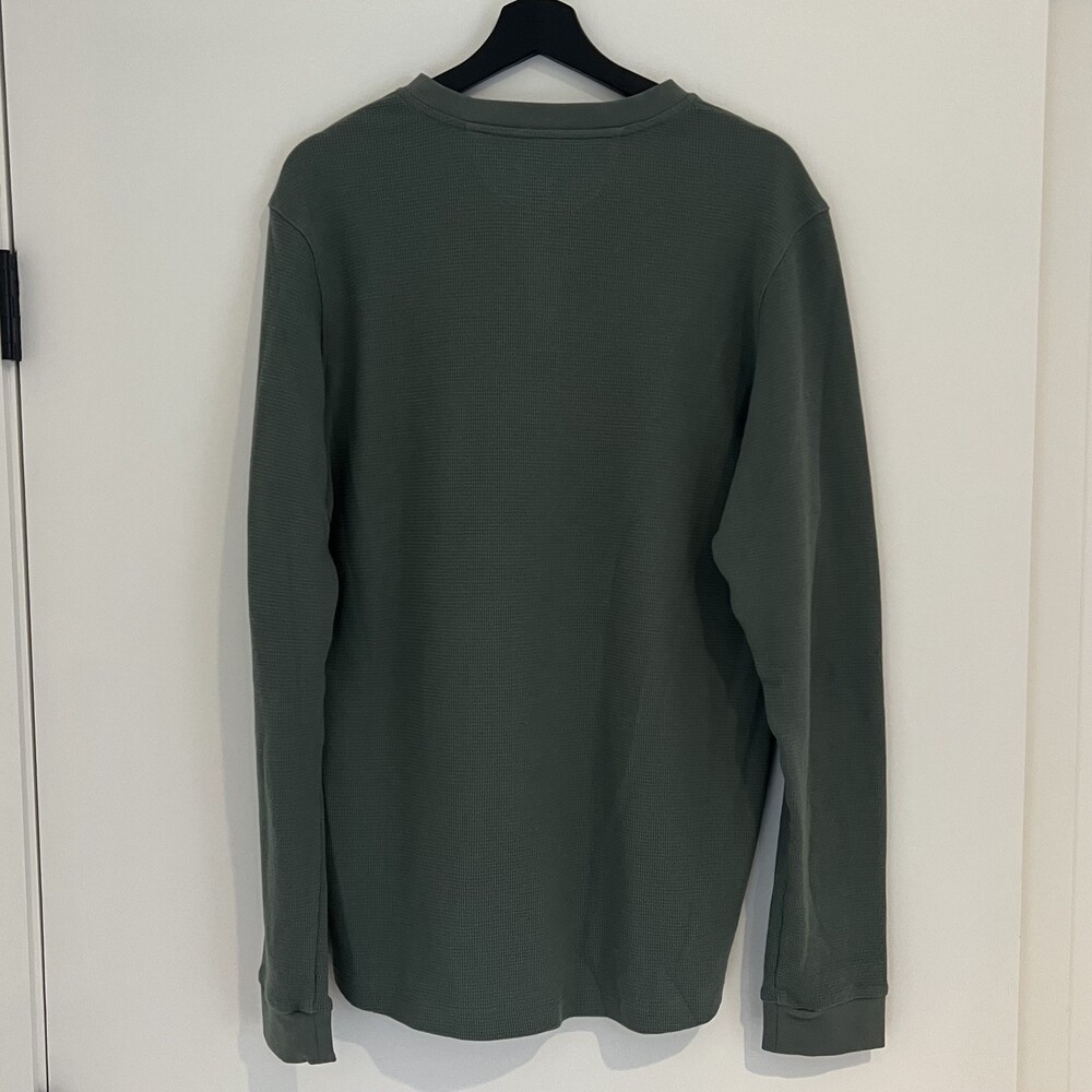 Wellen Men Brosnan Seawool XL Long Sleeve Waffle Henley Shirt Green Coastal EUC - Picture 3 of 8